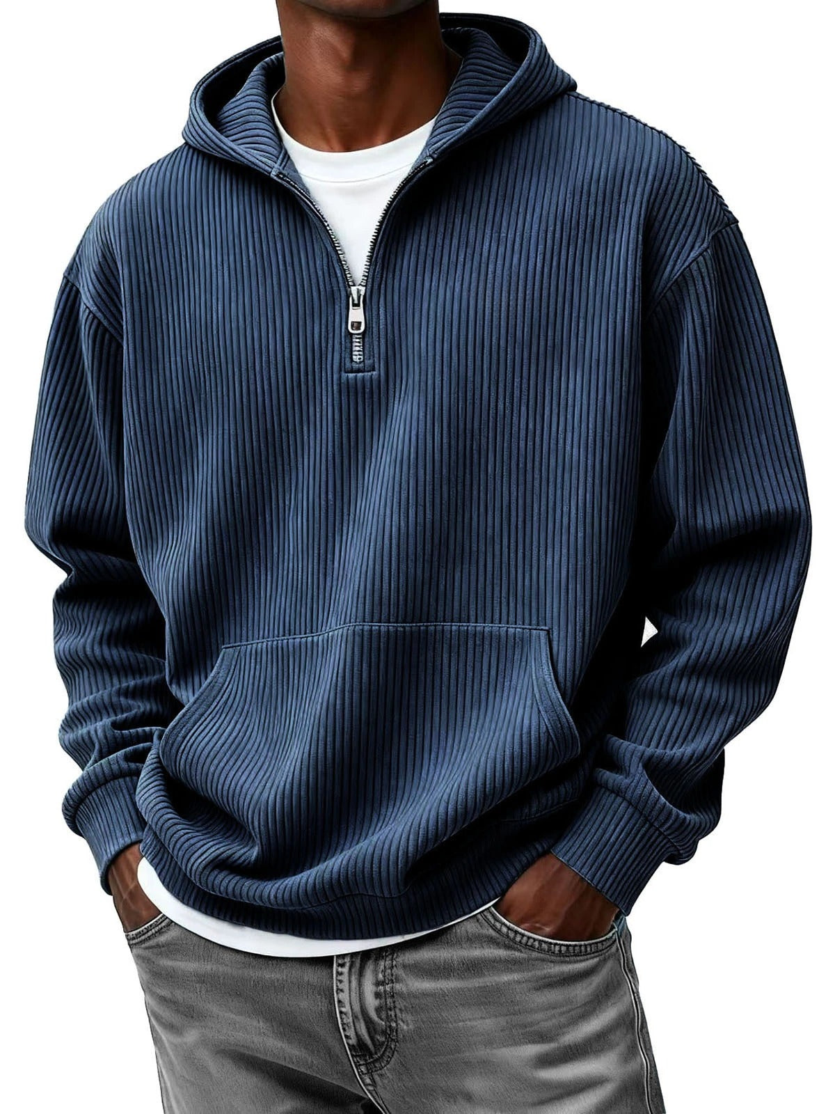 Men's Casual Solid Color Half-Zip Hooded Sweatshirt