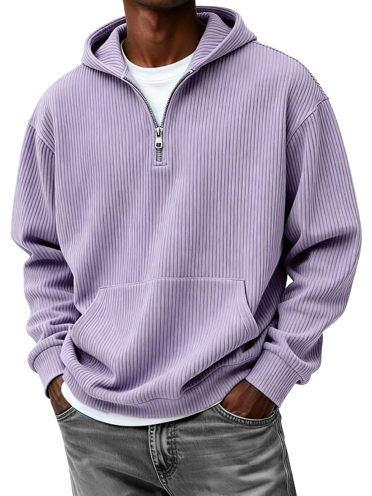 Men's Casual Solid Color Half-Zip Hooded Sweatshirt