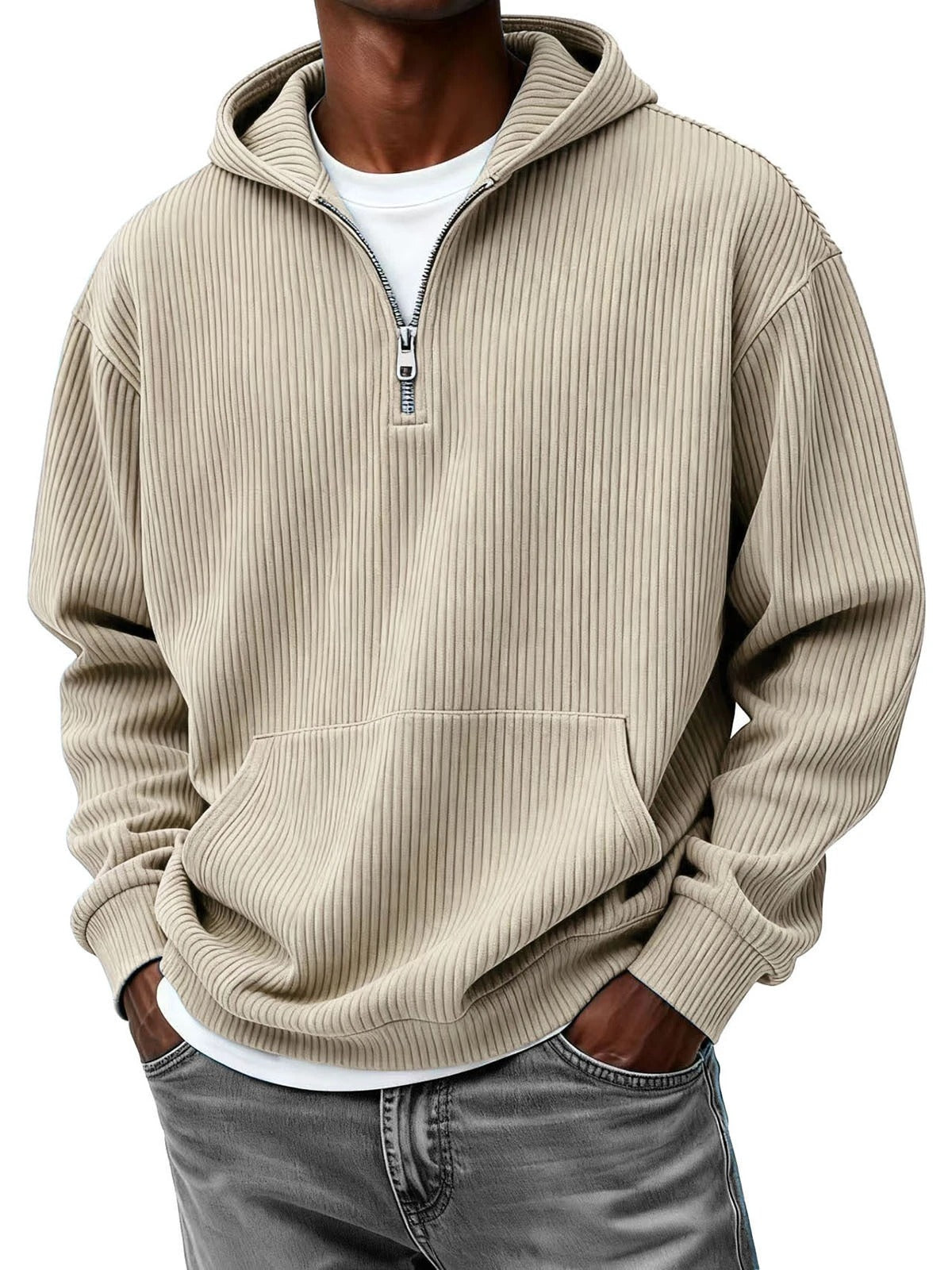 Men's Casual Solid Color Half-Zip Hooded Sweatshirt