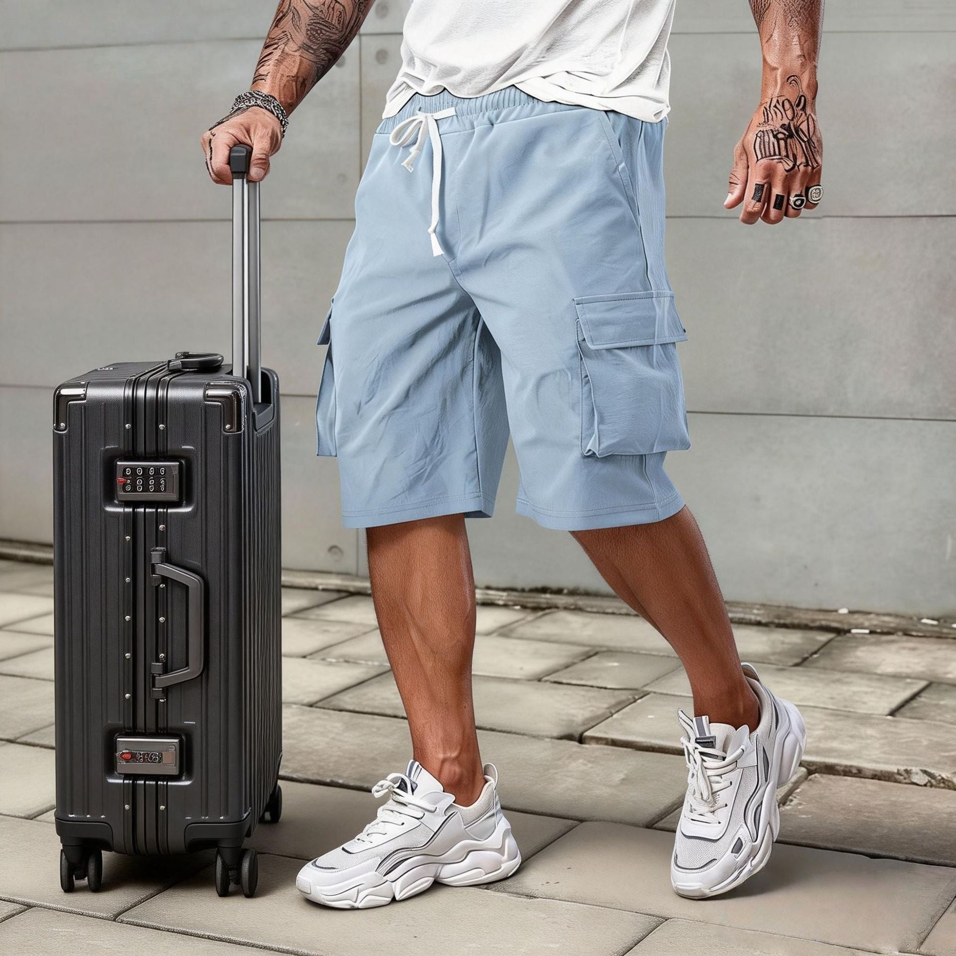 Urban Streetwear Cargo Shorts with Drawstring Waist