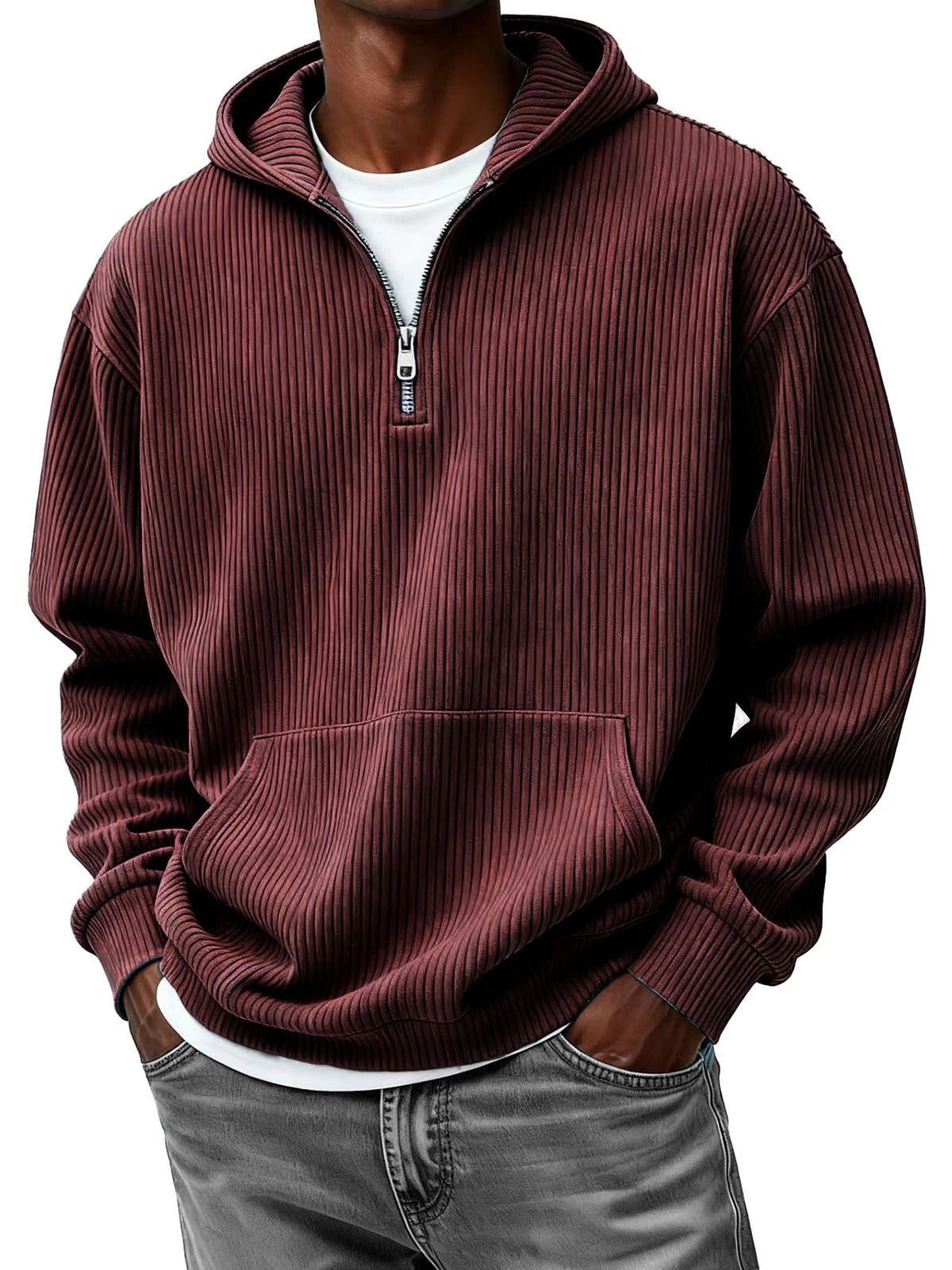 Men's Casual Solid Color Half-Zip Hooded Sweatshirt