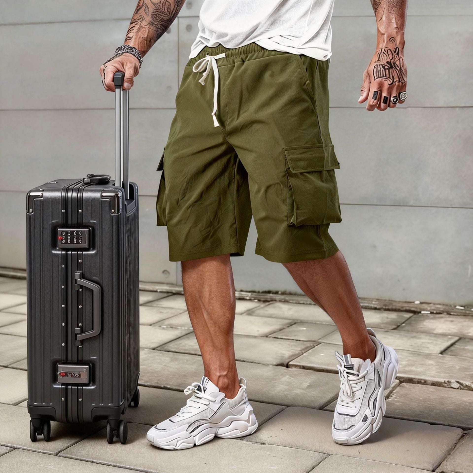 Urban Streetwear Cargo Shorts with Drawstring Waist