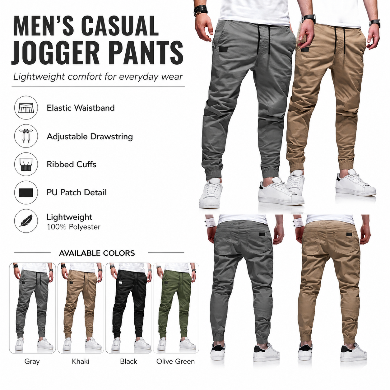 Men's Solid Casual Jogger Pants