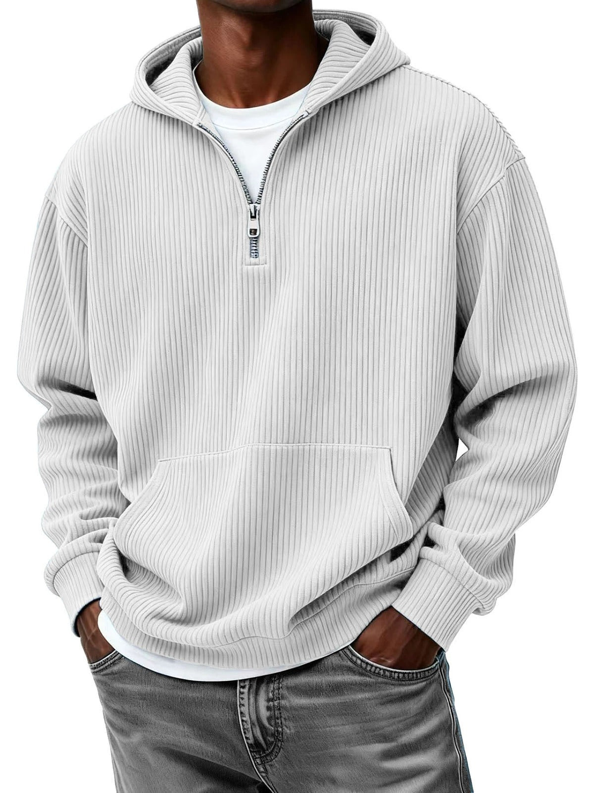 Men's Casual Solid Color Half-Zip Hooded Sweatshirt