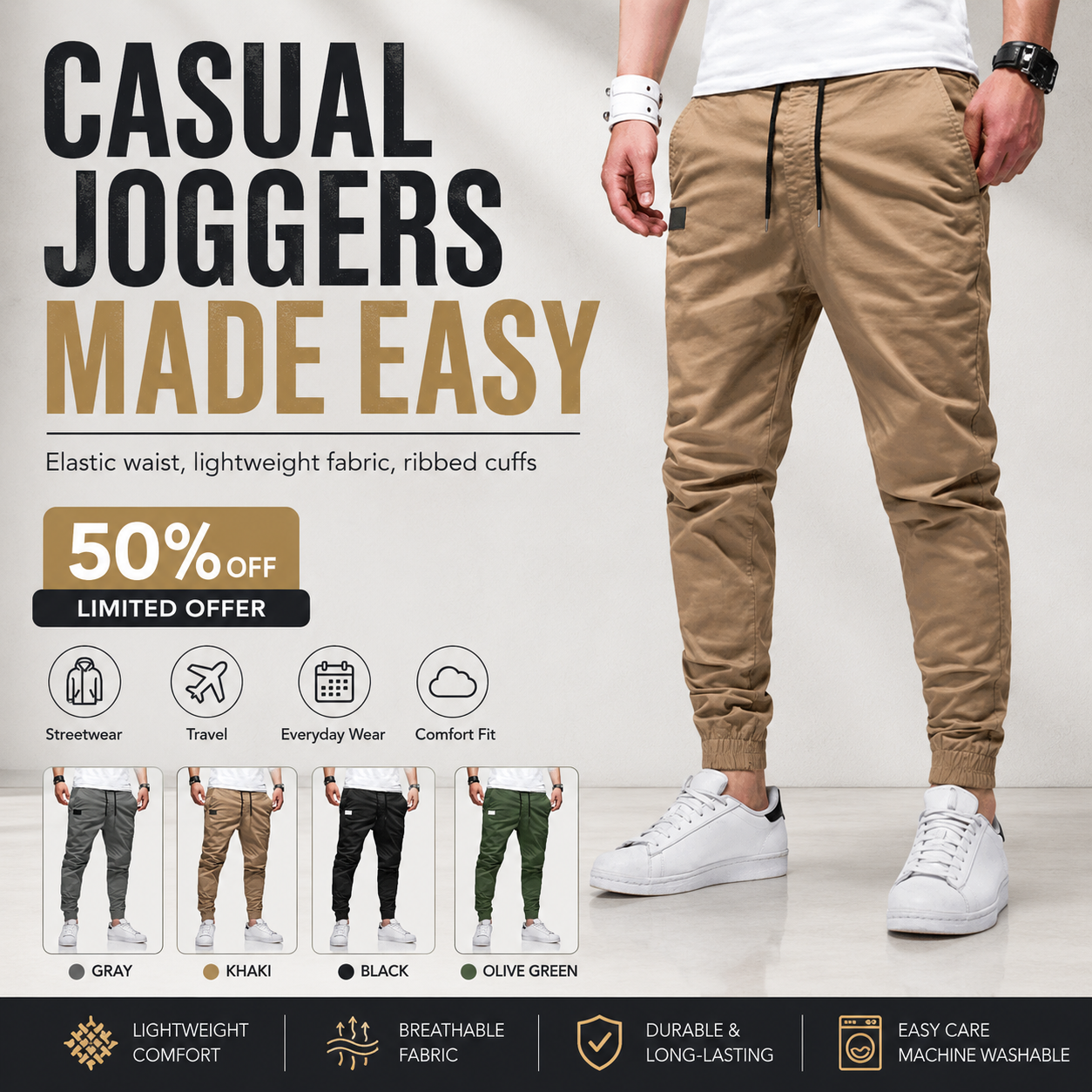 Men's Solid Casual Jogger Pants