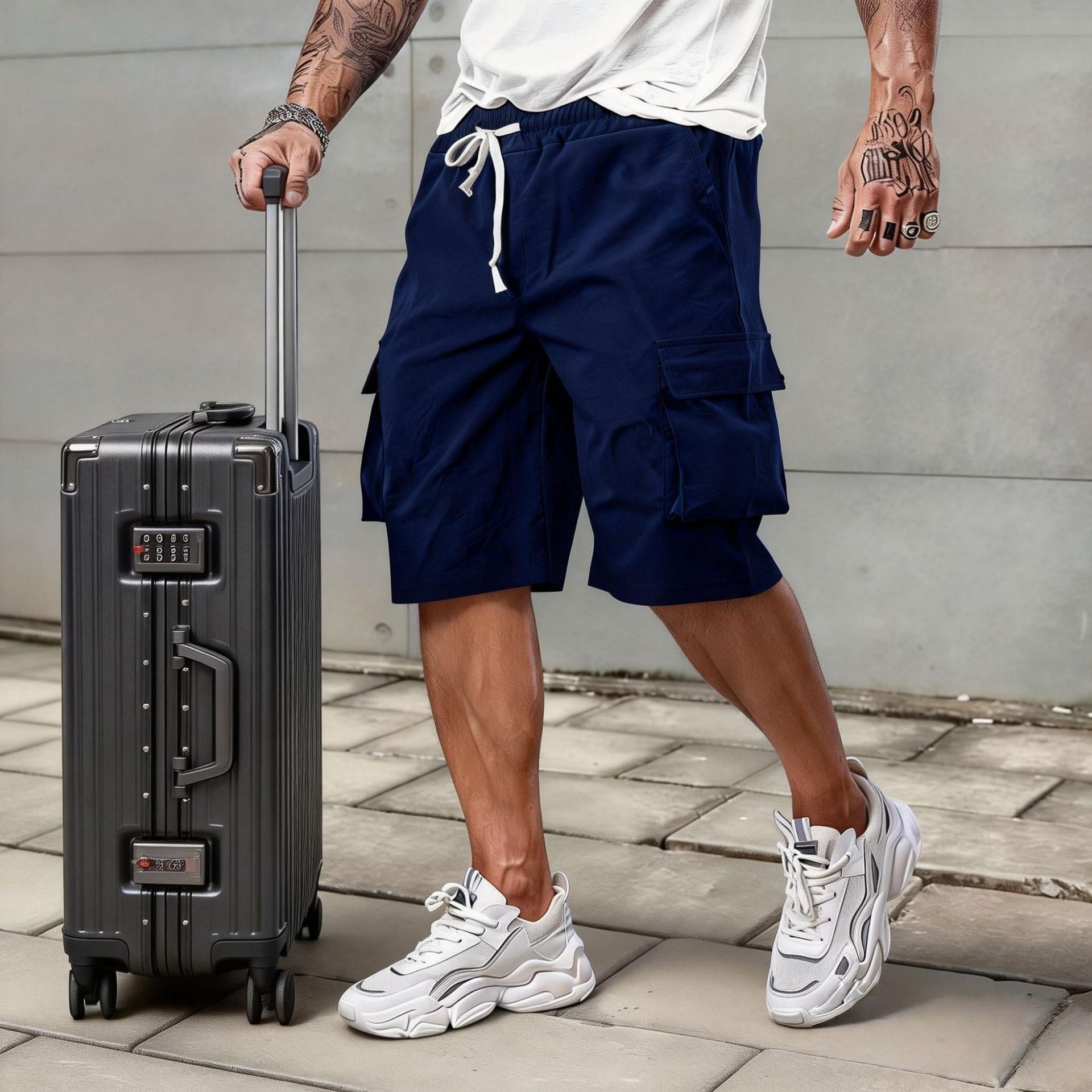 Urban Streetwear Cargo Shorts with Drawstring Waist