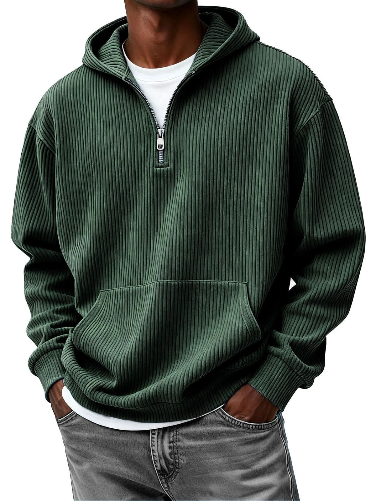 Men's Casual Solid Color Half-Zip Hooded Sweatshirt