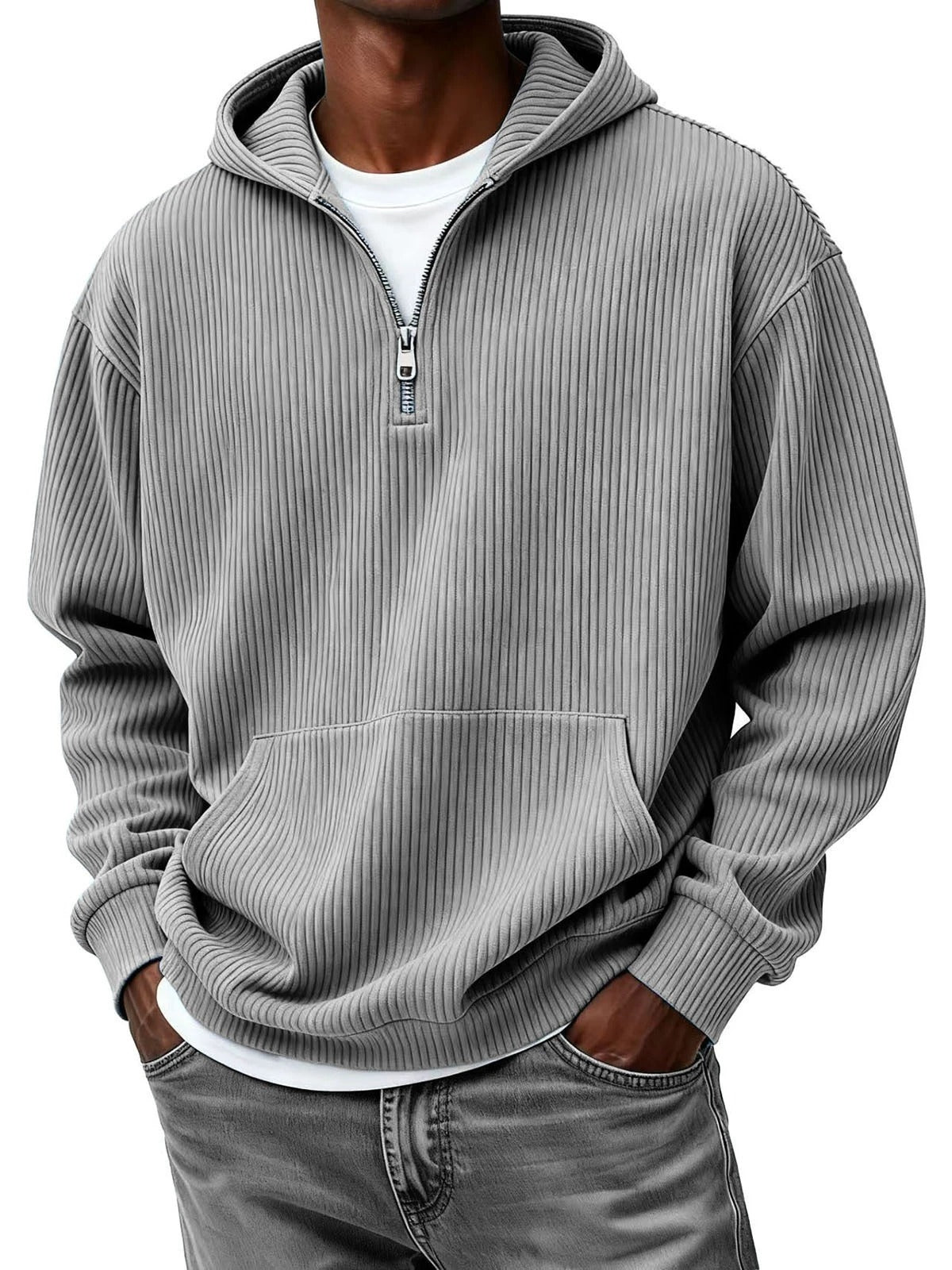 Men's Casual Solid Color Half-Zip Hooded Sweatshirt