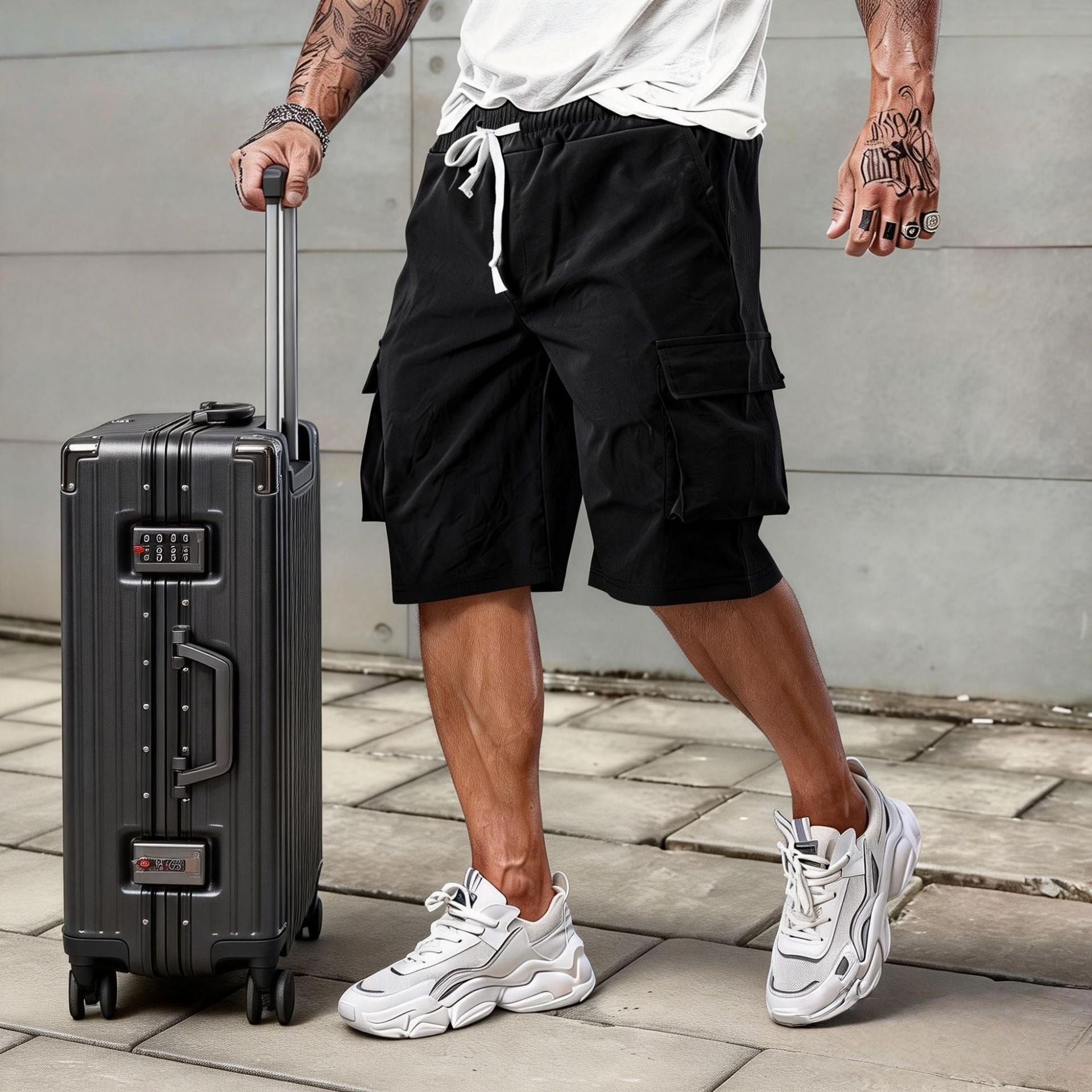Urban Streetwear Cargo Shorts with Drawstring Waist