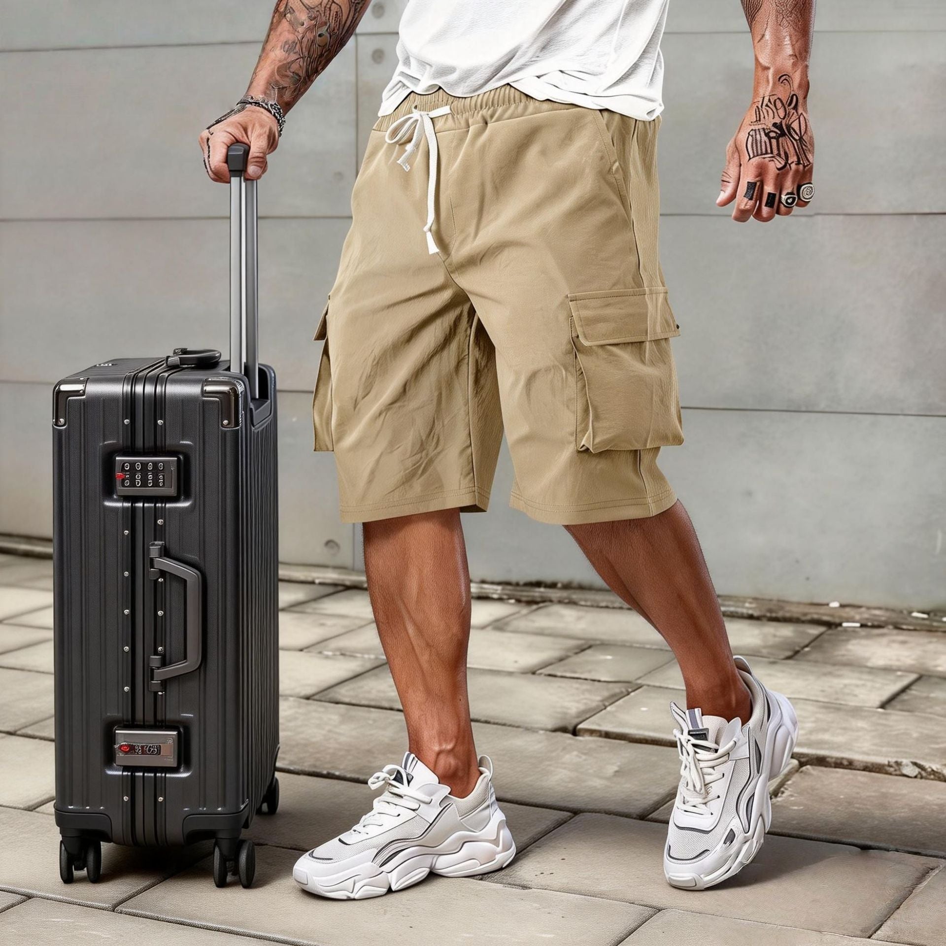 Urban Streetwear Cargo Shorts with Drawstring Waist