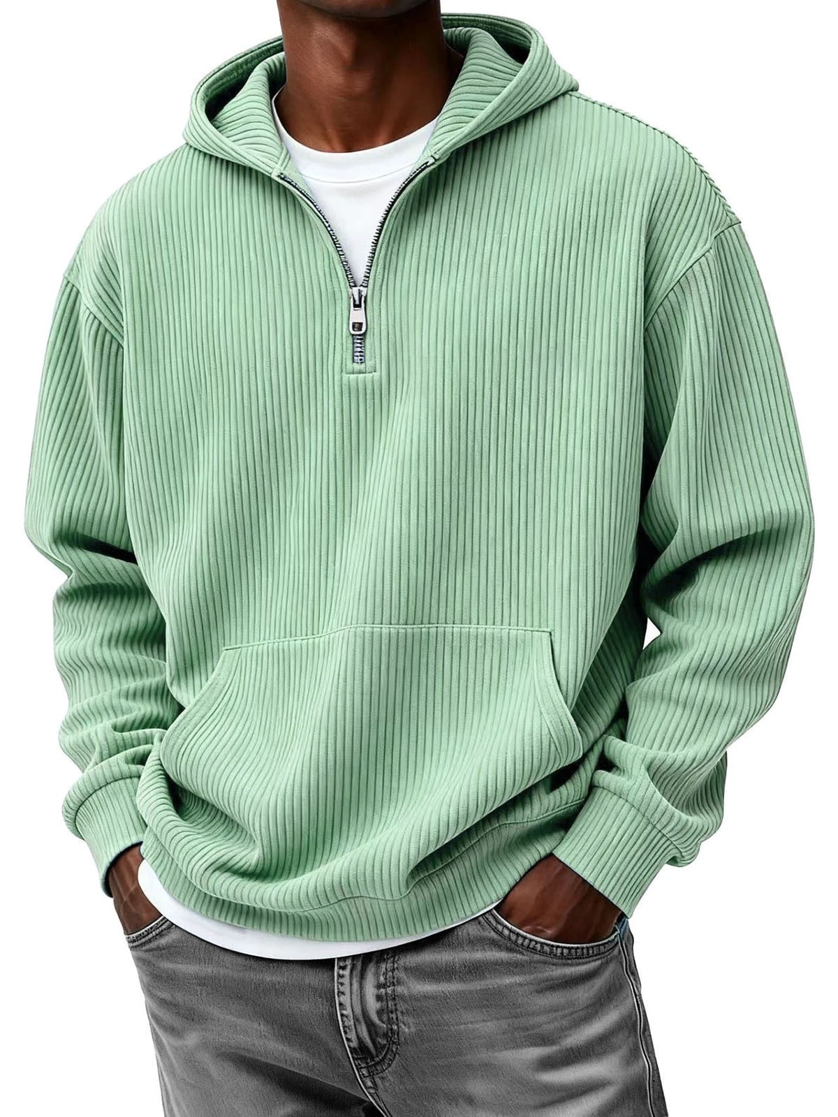 Men's Casual Solid Color Half-Zip Hooded Sweatshirt