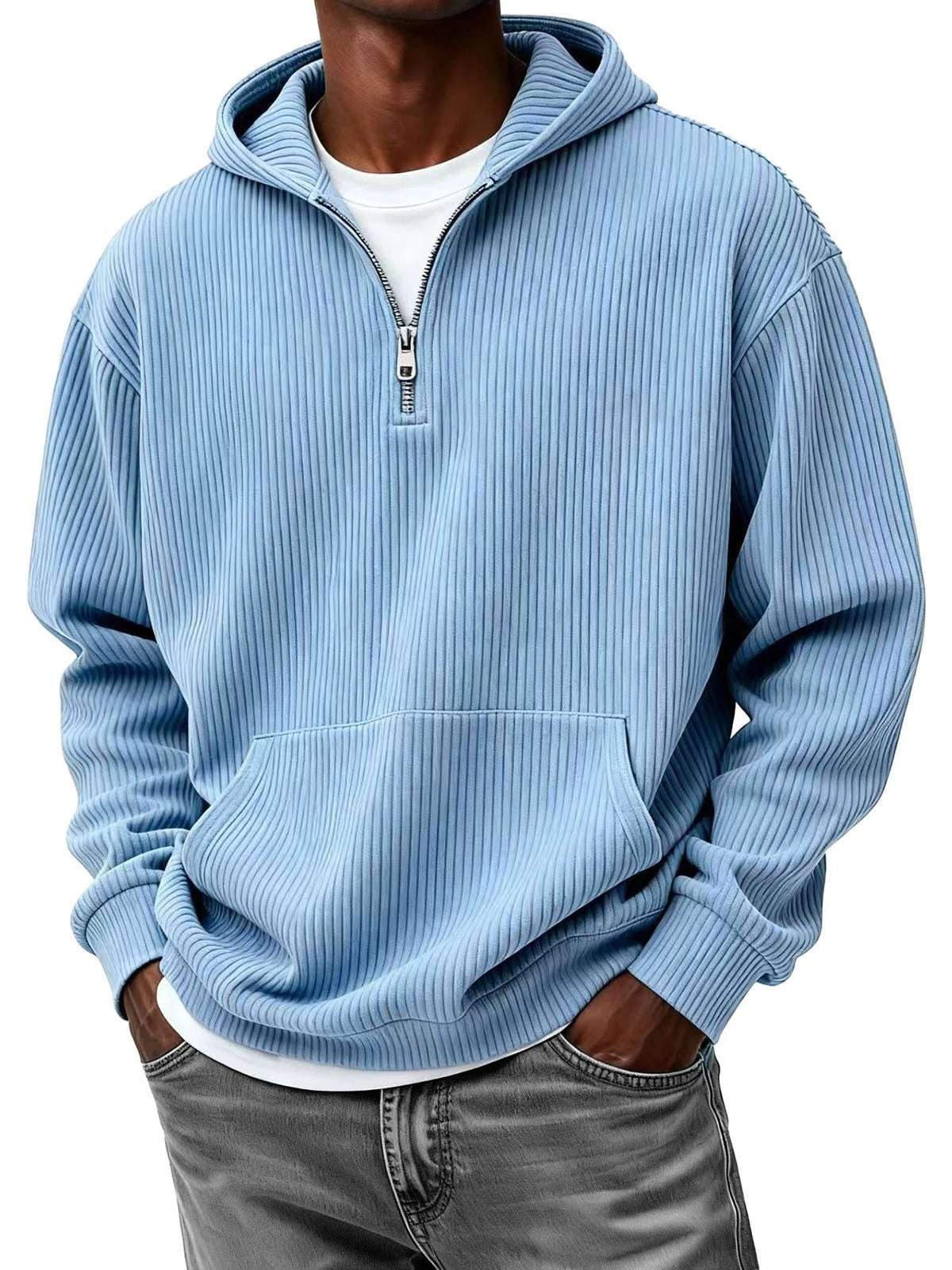 Men's Casual Solid Color Half-Zip Hooded Sweatshirt
