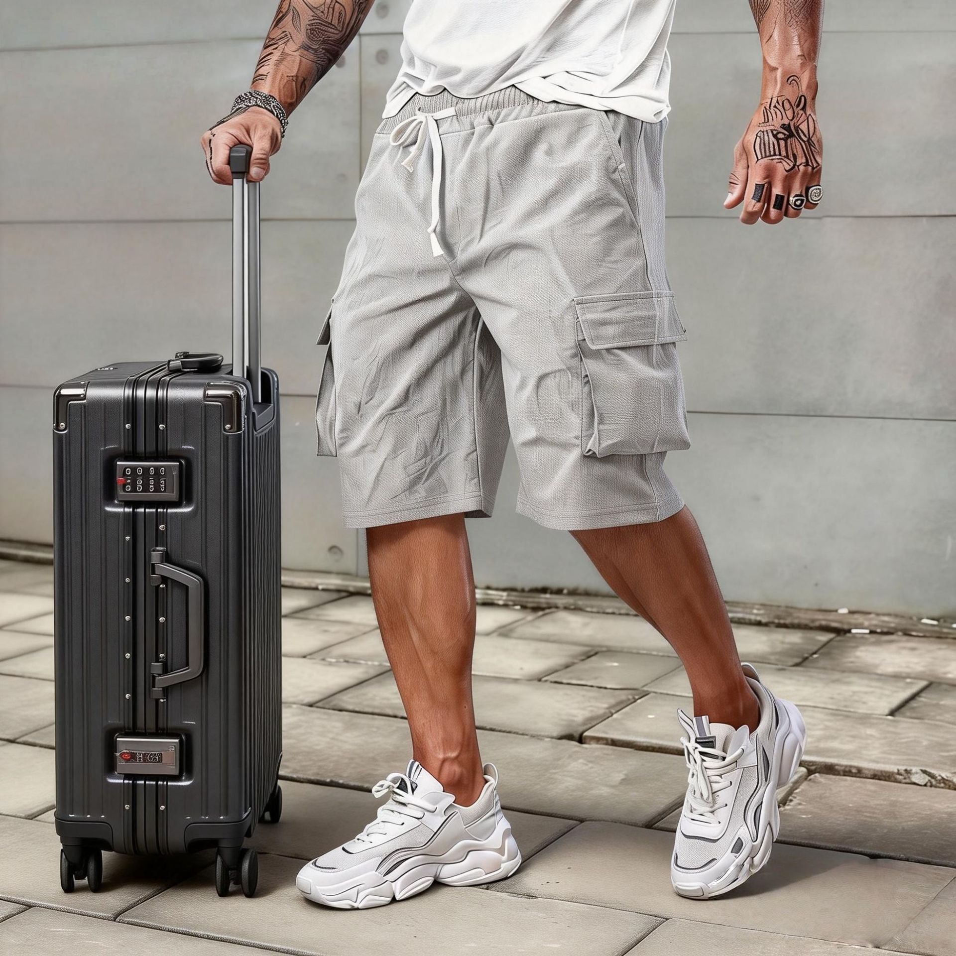 Urban Streetwear Cargo Shorts with Drawstring Waist