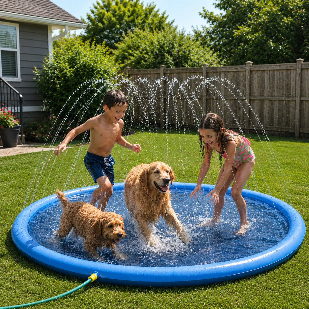 Dog Splash Pad Sprinkler Pool Summer Cooling Play Mat for Pets & Kids