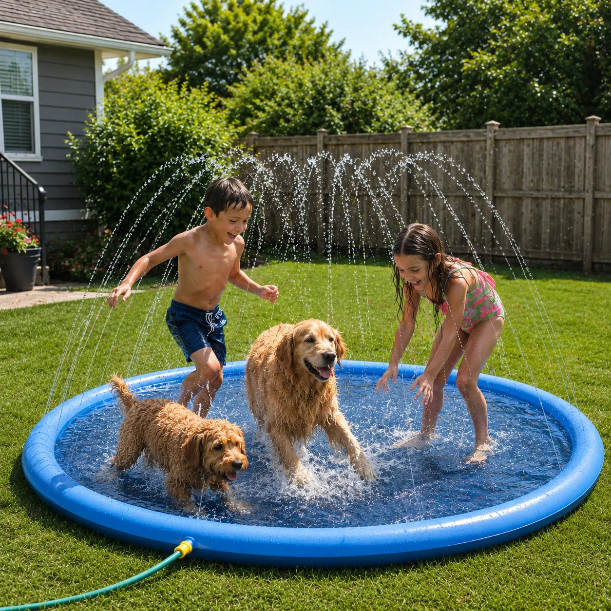 Dog Splash Pad Sprinkler Pool Summer Cooling Play Mat for Pets & Kids
